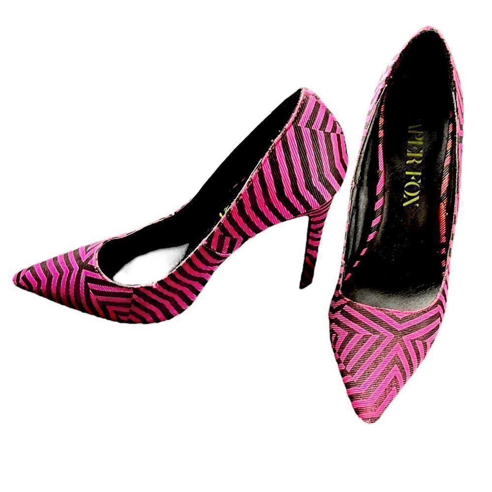 Stunning Paper Fox Stilettos Hot Pink/Brown Stripes NWOT 4.5" Heel Size 7